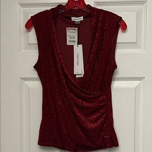 Calvin Klein Deep Red Drape Neck Blouse